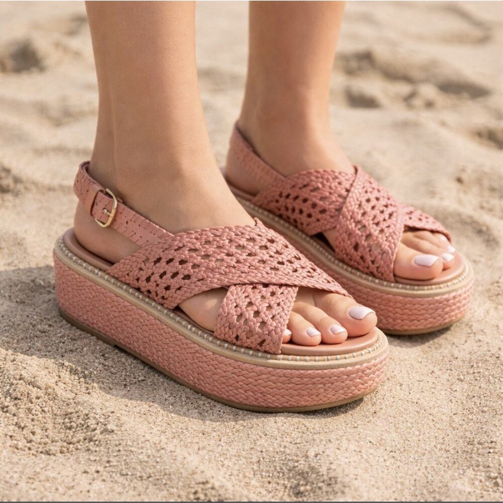Ulla Johnson Pink Woven Platform Sandals